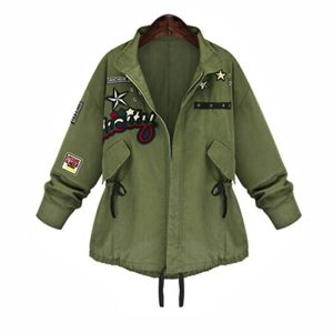 Veste militaire verte à manches longues pour femme