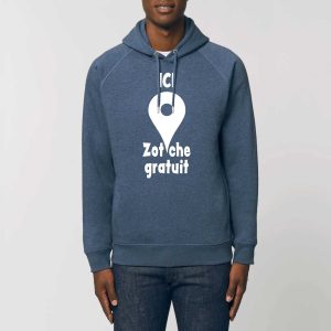 Sweat à capuche unisexe avec poches latérales – Bio 300g/m² – Ici zot&rsquo;che gratuit