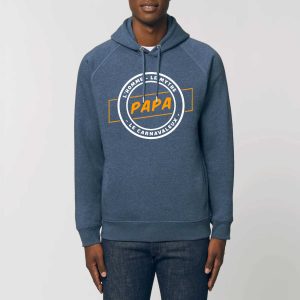 Sweat à capuche unisexe avec poches latérales – Bio 300 g/m² – Papa l&rsquo;homme le mythe le carnavaleux