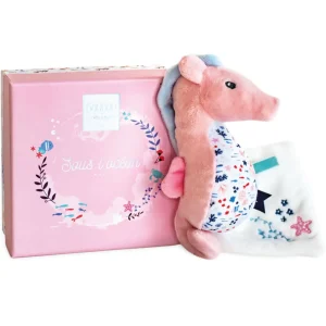 Hippocampe Rose avec doudou 17 cm