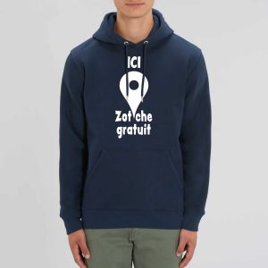 Sweat à capuche unisexe avec poche ventrale – Bio 350 g/m² – Ici zot&rsquo;che gratuit