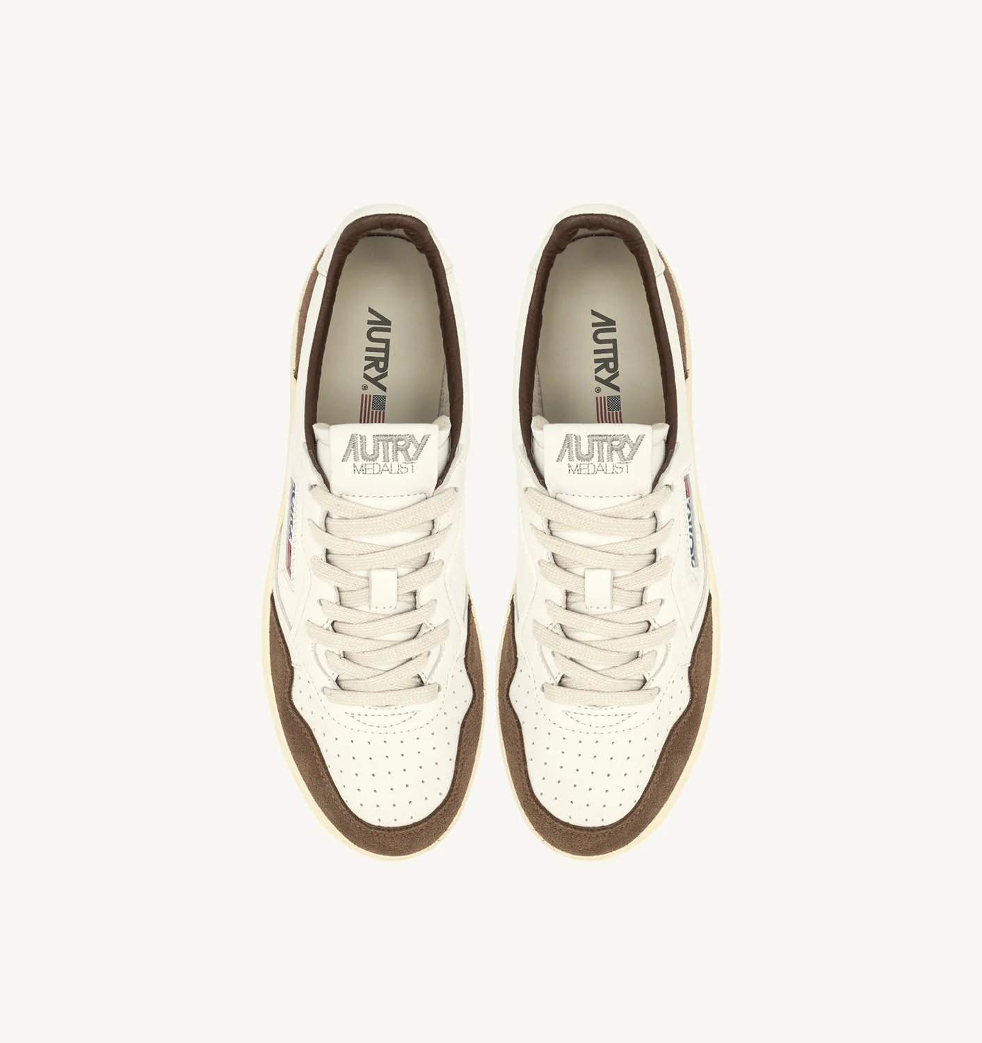 BASKETS MEDALIST LOW EN CUIR ET DAIM BLANC ET MARRON CLAIR AUTRY – Image 6