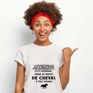 T-shirt Femme Attention cette personne risque de parler de cheval à tout moment
