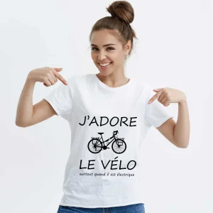 T-shirt Femme J&rsquo;adore le vélo surtout quand il est électrique