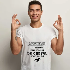 T-shirt Homme Attention cette personne risque de parler de cheval à tout moment