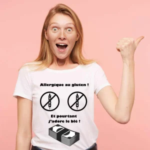 T-shirt Femme Allergique au gluten, et pourtant j&rsquo;adore le blé