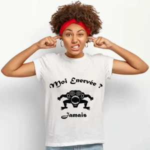 T-shirt Femme Singe Moi énervée ? Jamais