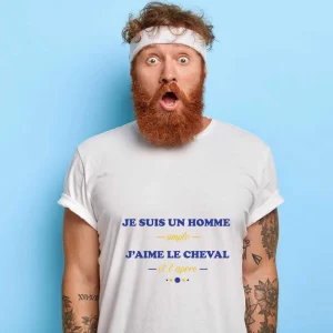T-shirt Je suis un homme simple j&rsquo;aime le cheval et l&rsquo;apéro