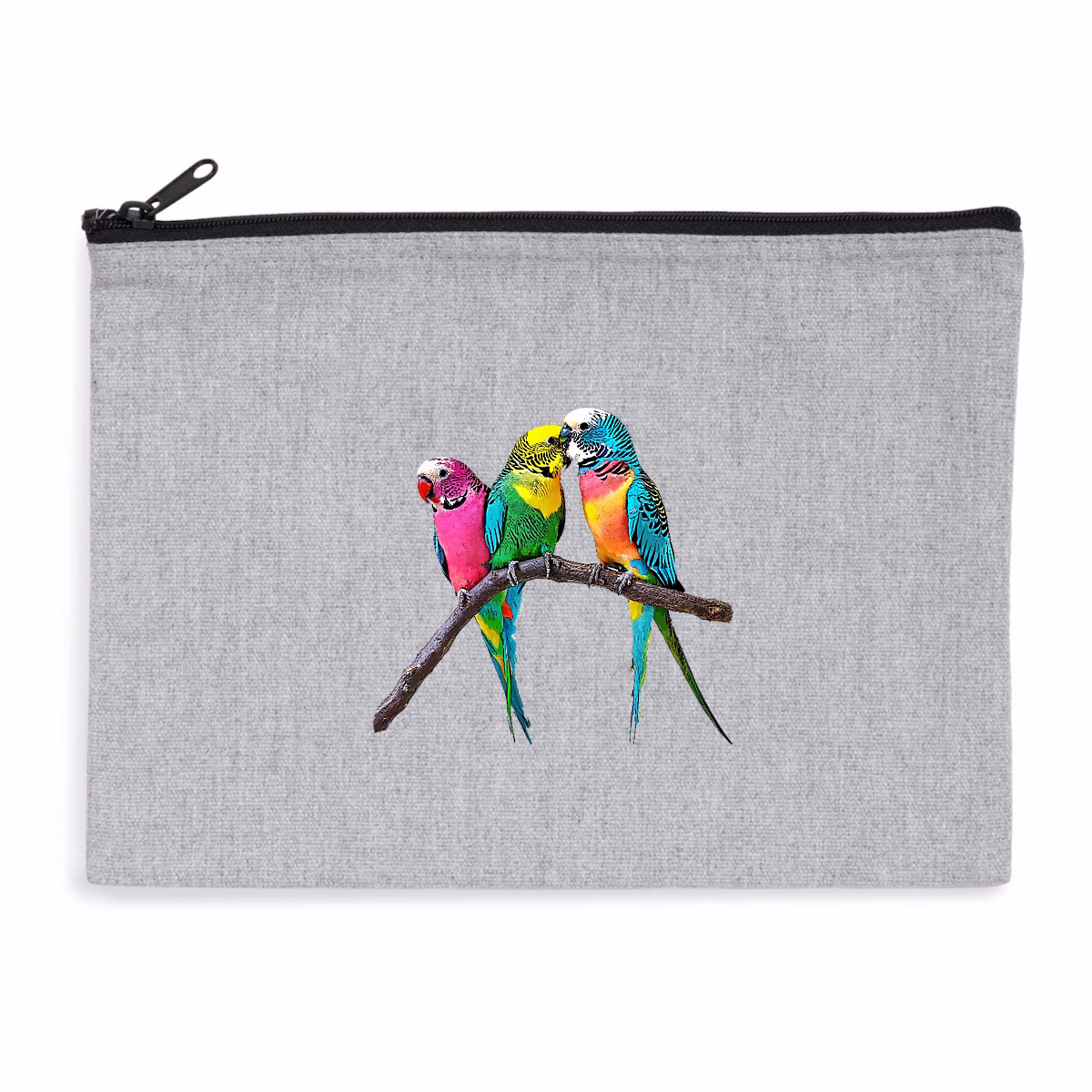 Pochette 3 perruches zippée recyclée – accessoire éthique coloré