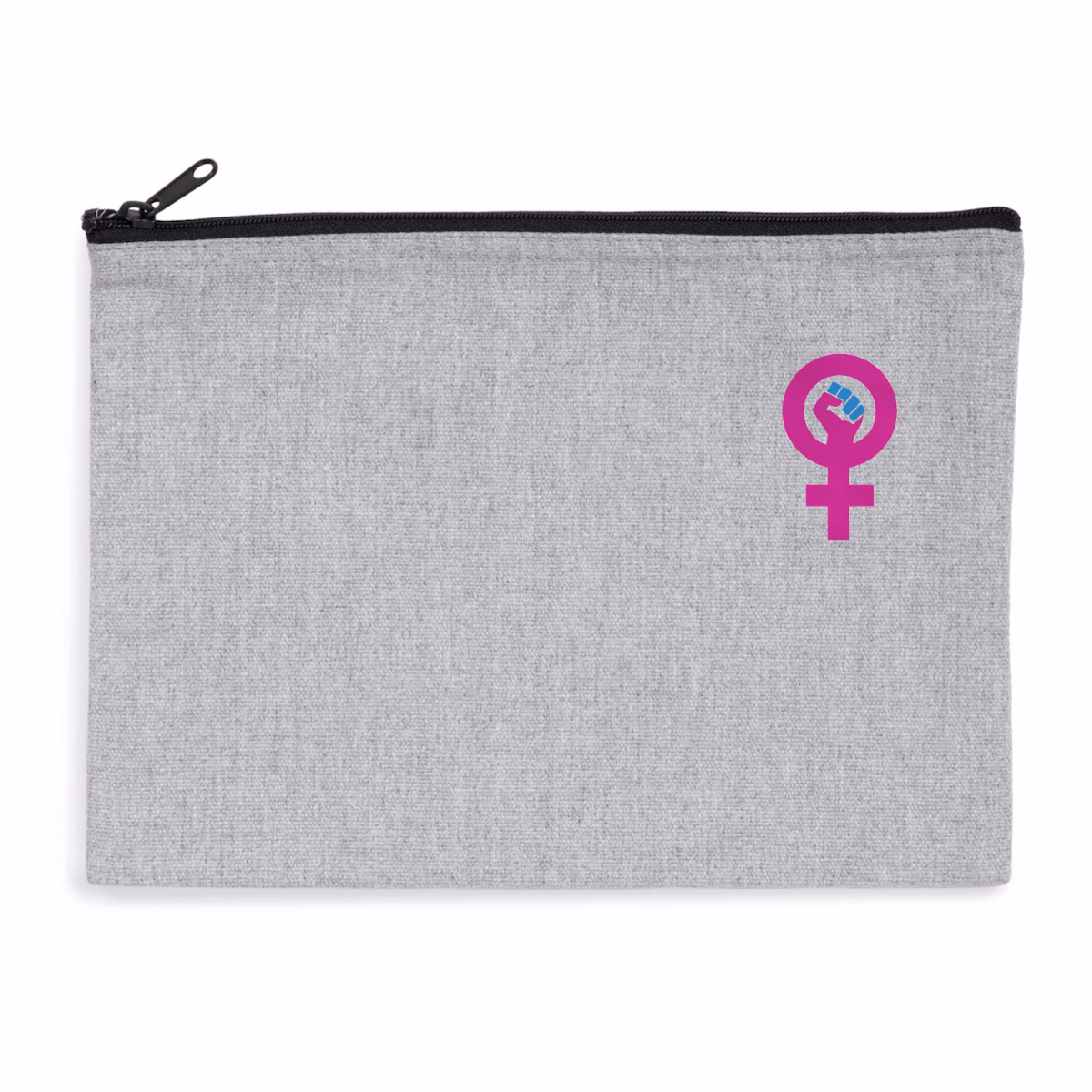 Pochette zippée recyclée Poing Féministe – accessoire militant écoresponsable