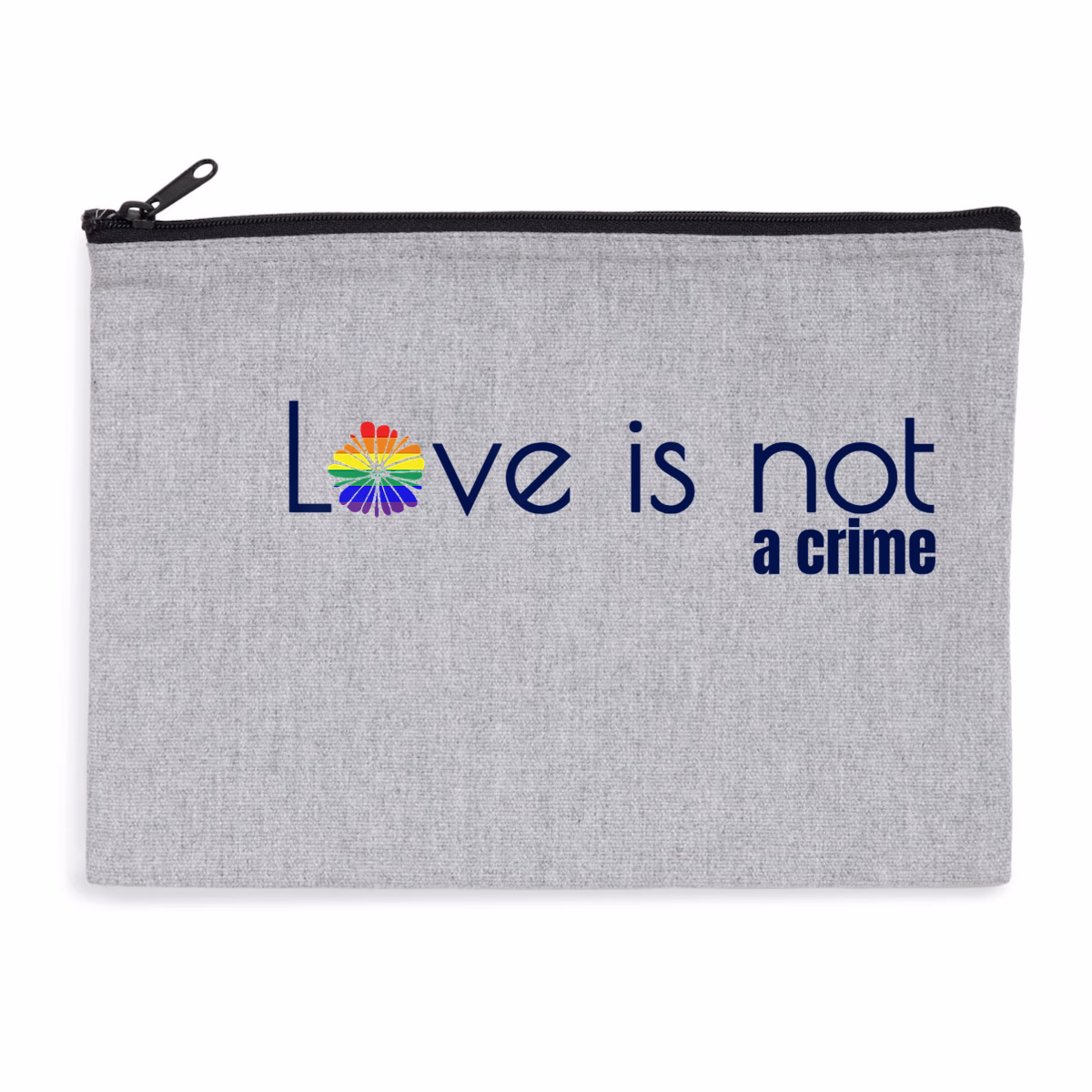 Pochette Love is not a crime zippée recyclée éthique LGBT