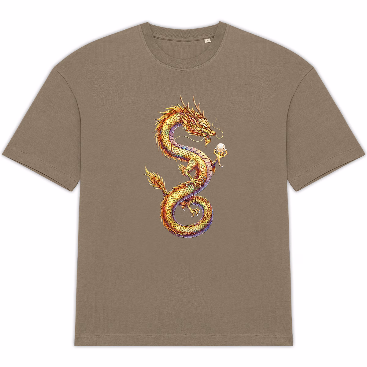 T-shirt dragon d’or unisexe Oversized en coton bio – Image 2
