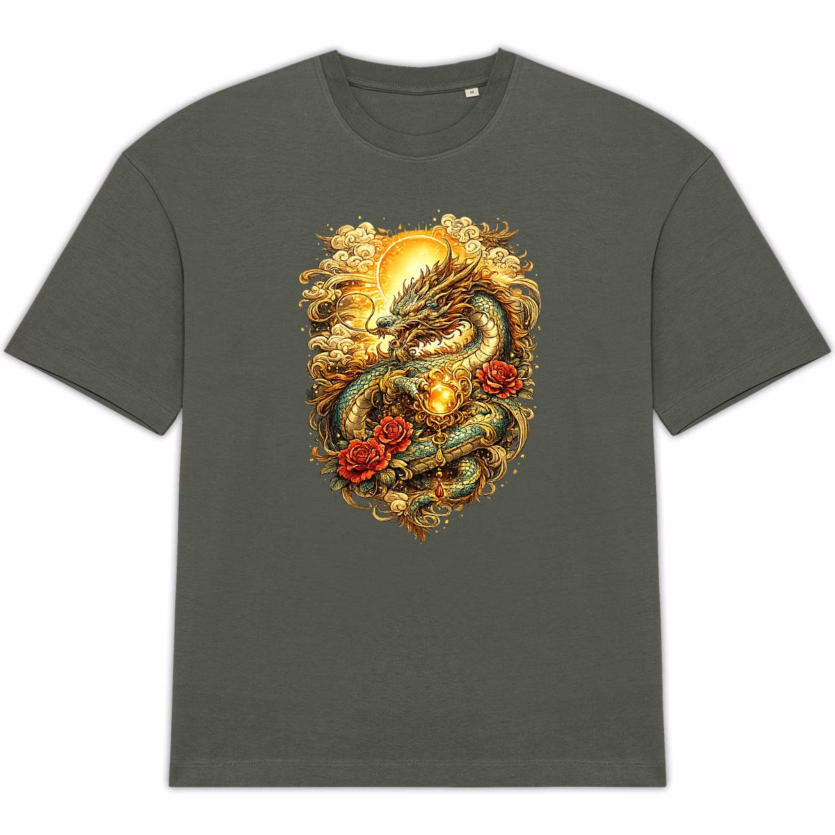 T-shirt Dragon et perle unisexe oversized en coton bio – Image 3