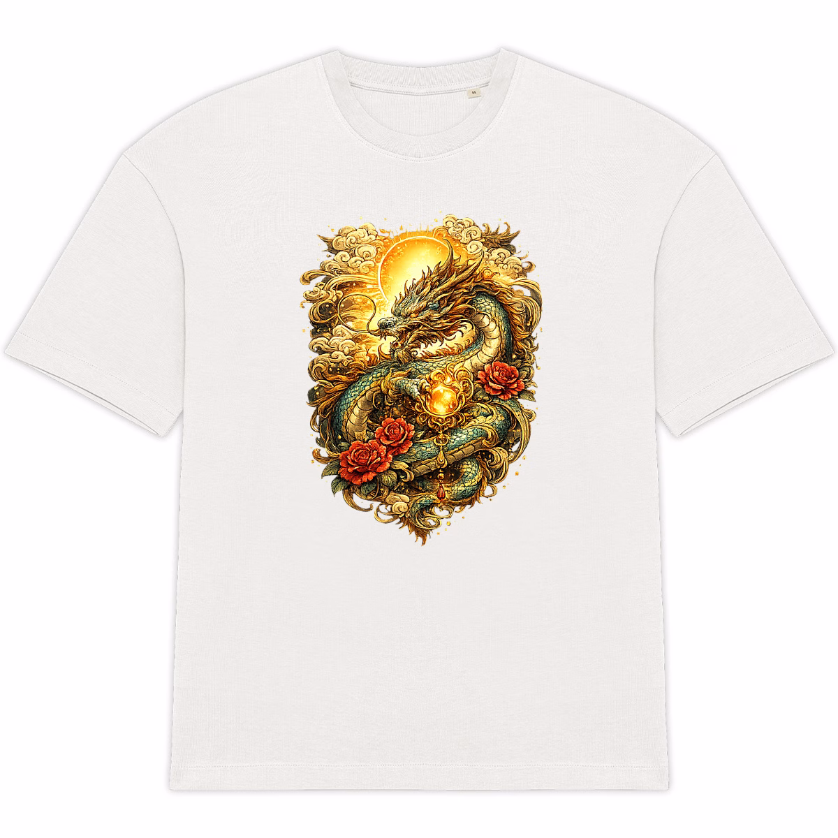 T-shirt Dragon et perle unisexe oversized en coton bio – Image 4