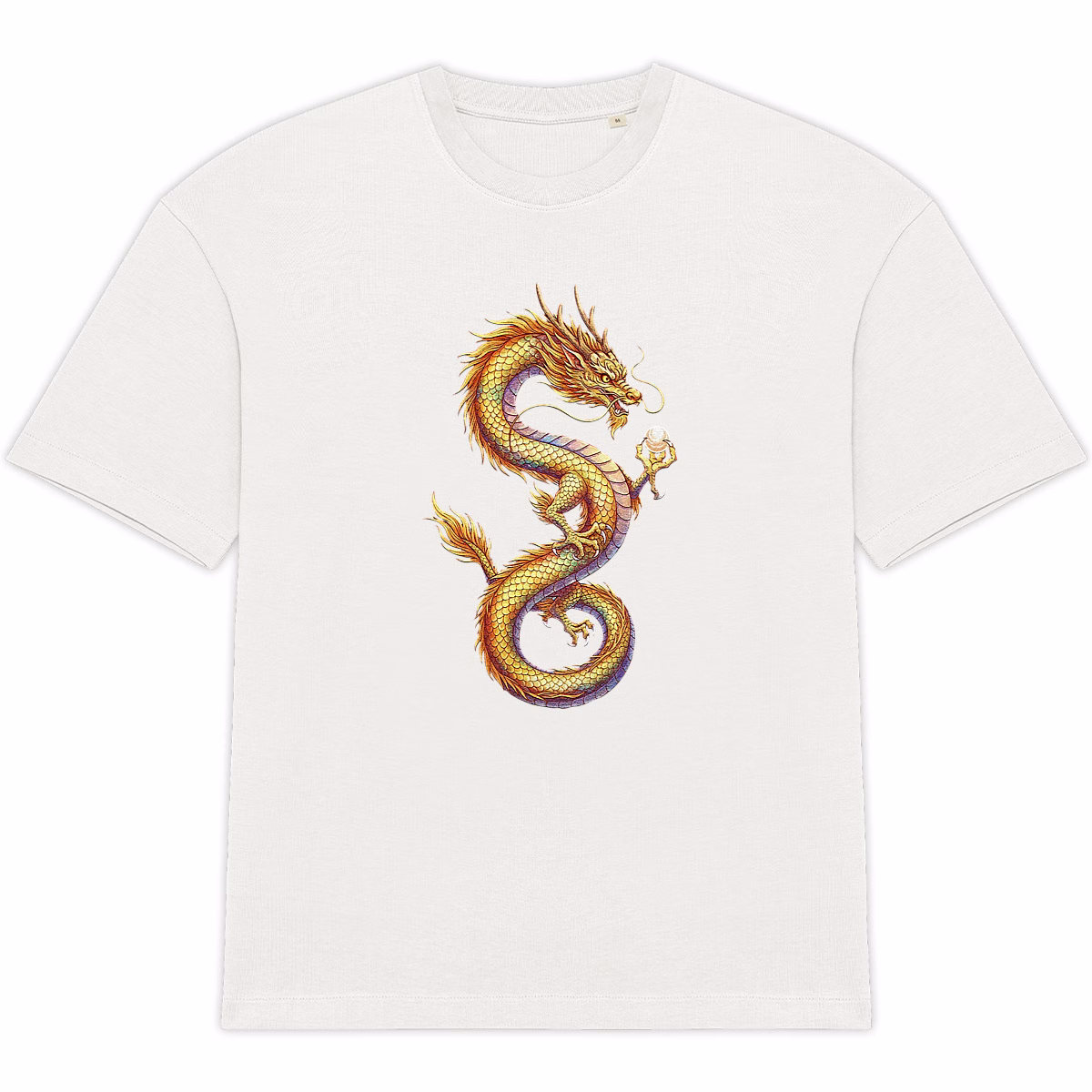 T-shirt dragon d’or unisexe Oversized en coton bio – Image 4