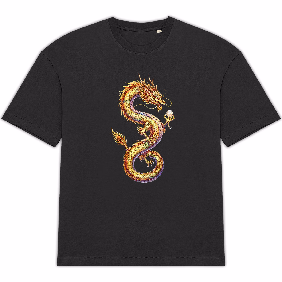 T-shirt dragon d’or unisexe Oversized en coton bio – Image 5