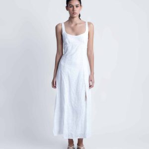 Robe longue broderie anglaise-Blanche