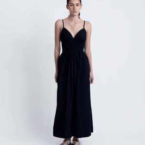 Robe midi brodée-Noire