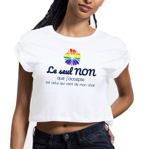 Crop top coton bio femme slogan chat féministe