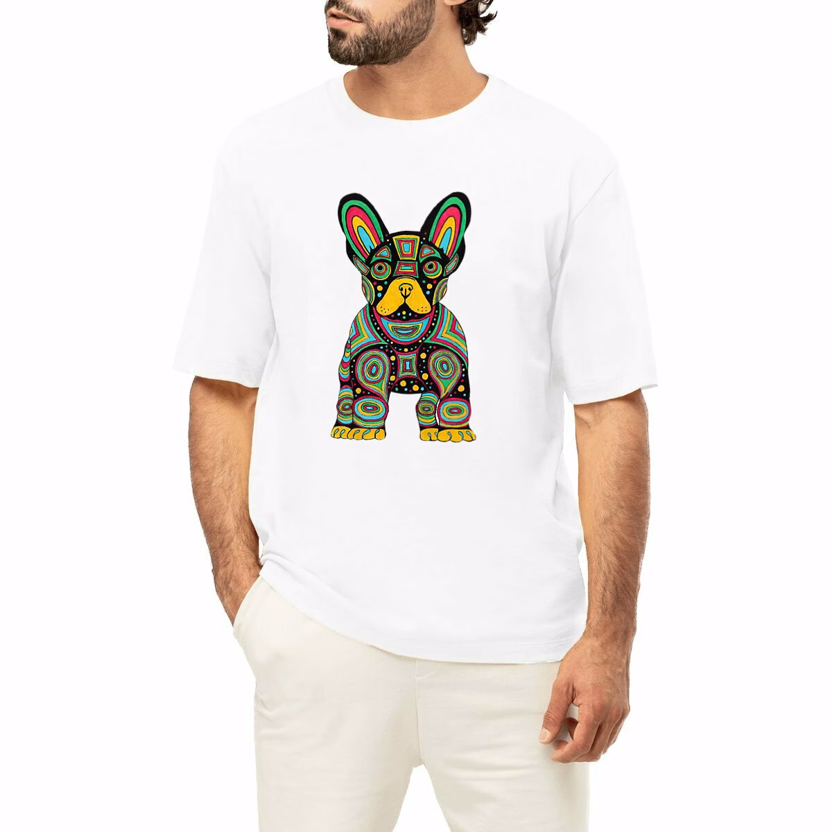 T shirt Chien Psychédélique coton bio oversize