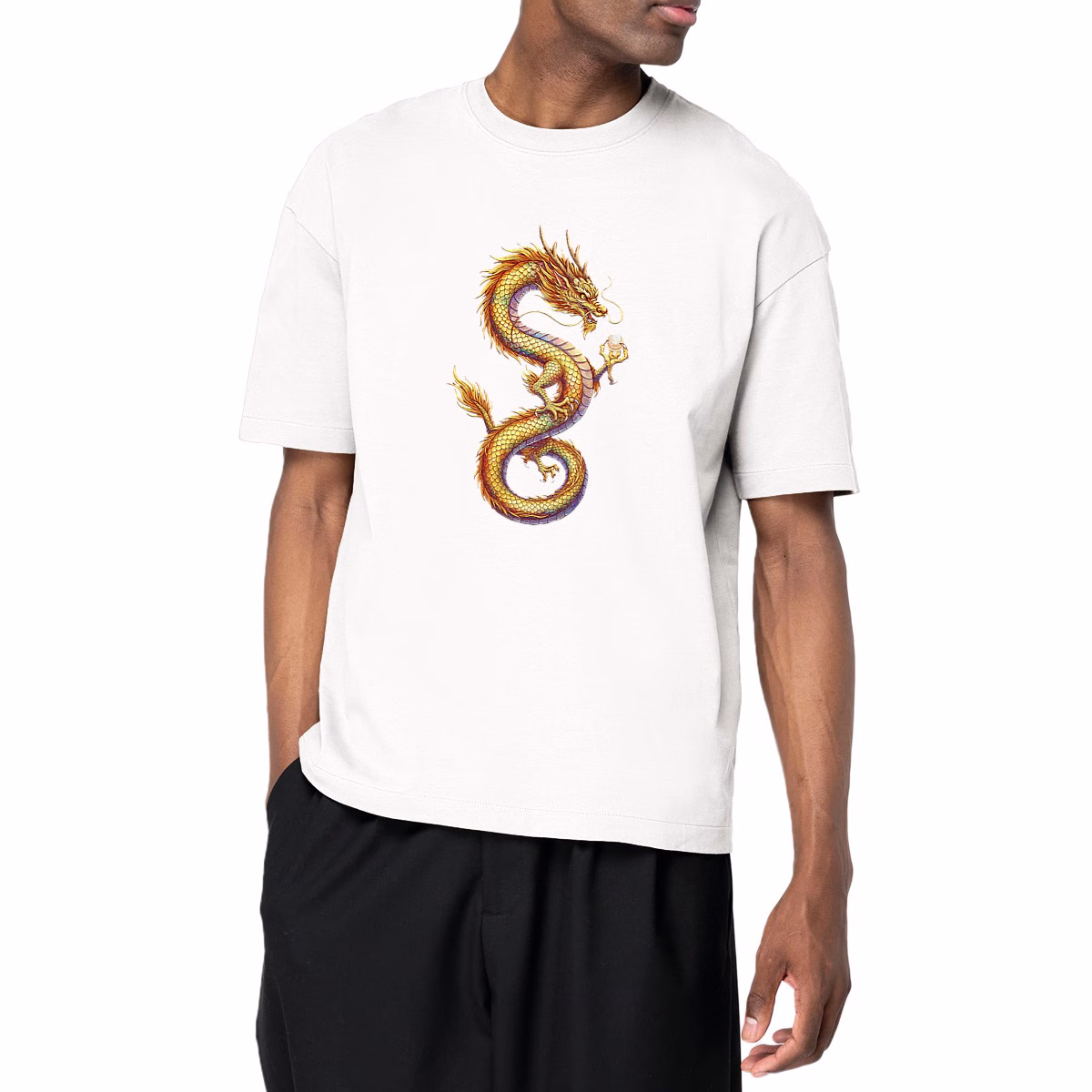 T-shirt dragon d&rsquo;or unisexe Oversized en coton bio