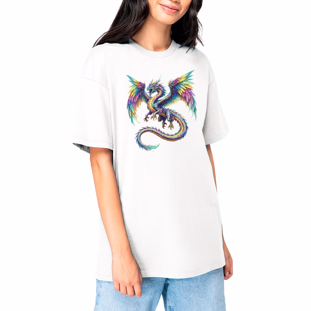 T-shirt Dragon irisé unisexe oversized en coton bio éthique