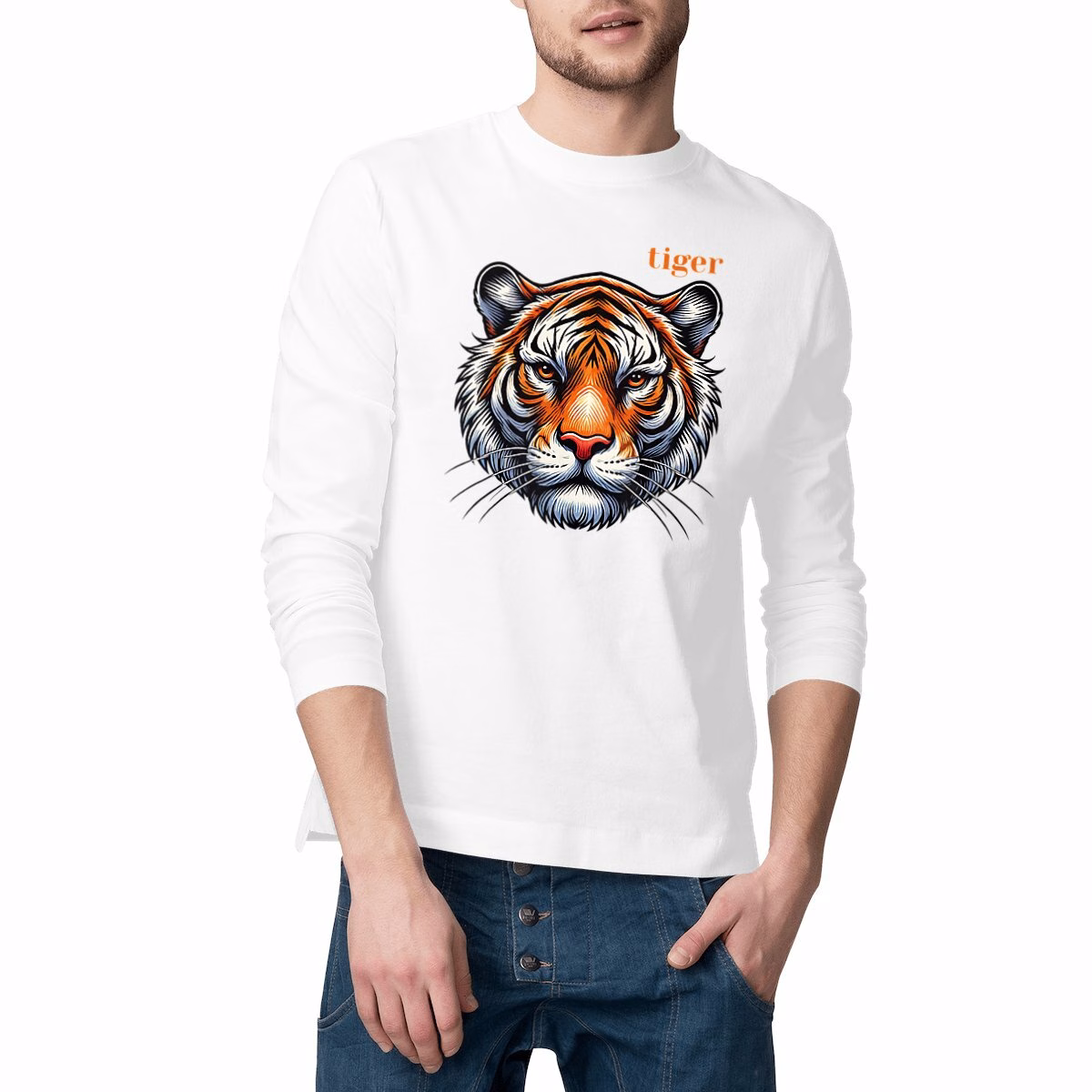 T-shirt tigre homme manches longues coton bio