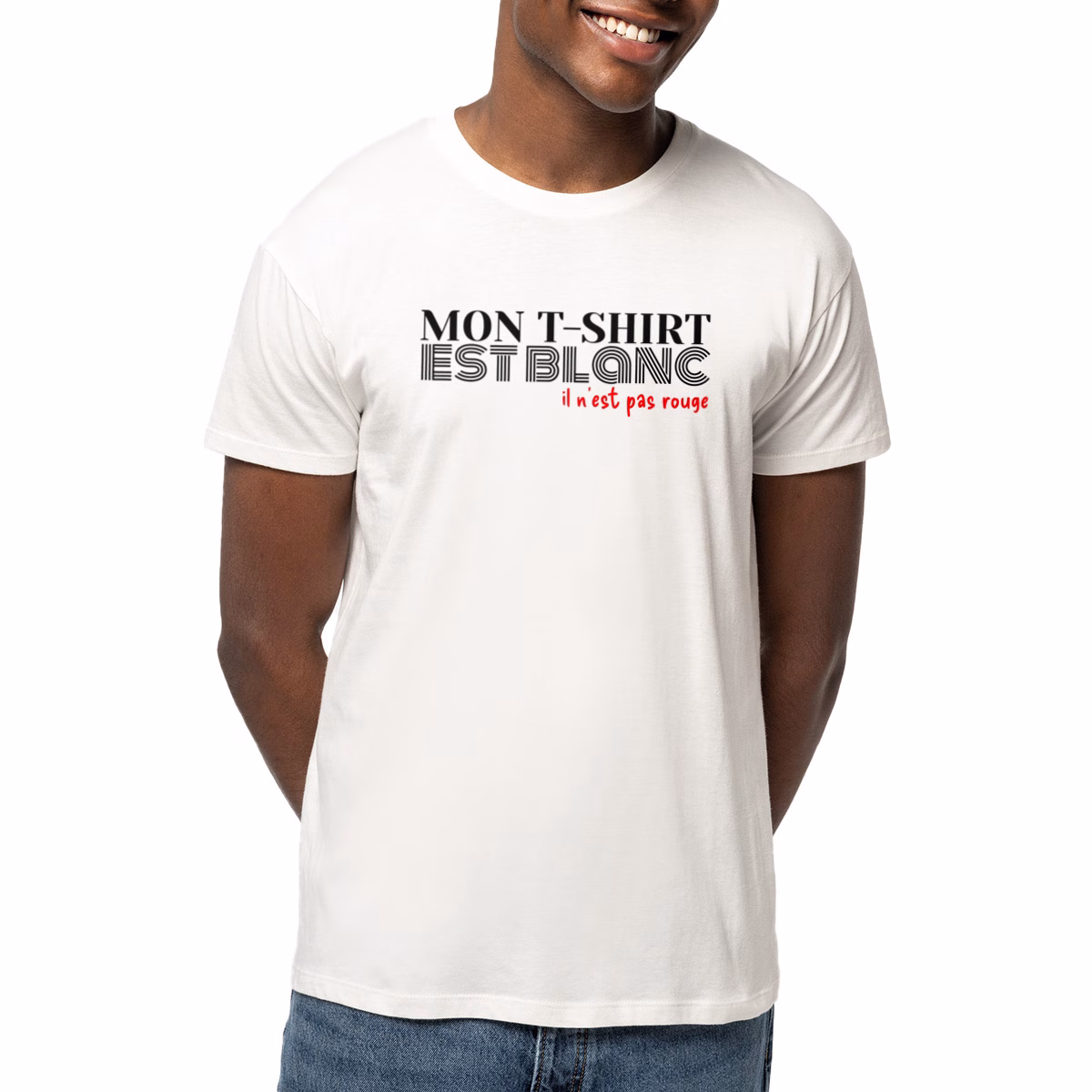 T-shirt blanc humour unisexe léger en coton bio éthique