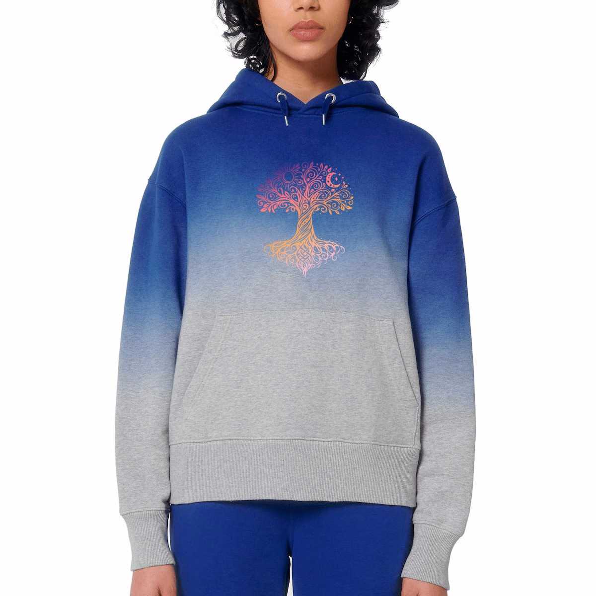 Sweat à capuche arbre de vie unisexe Dip Dye oversized coton bio