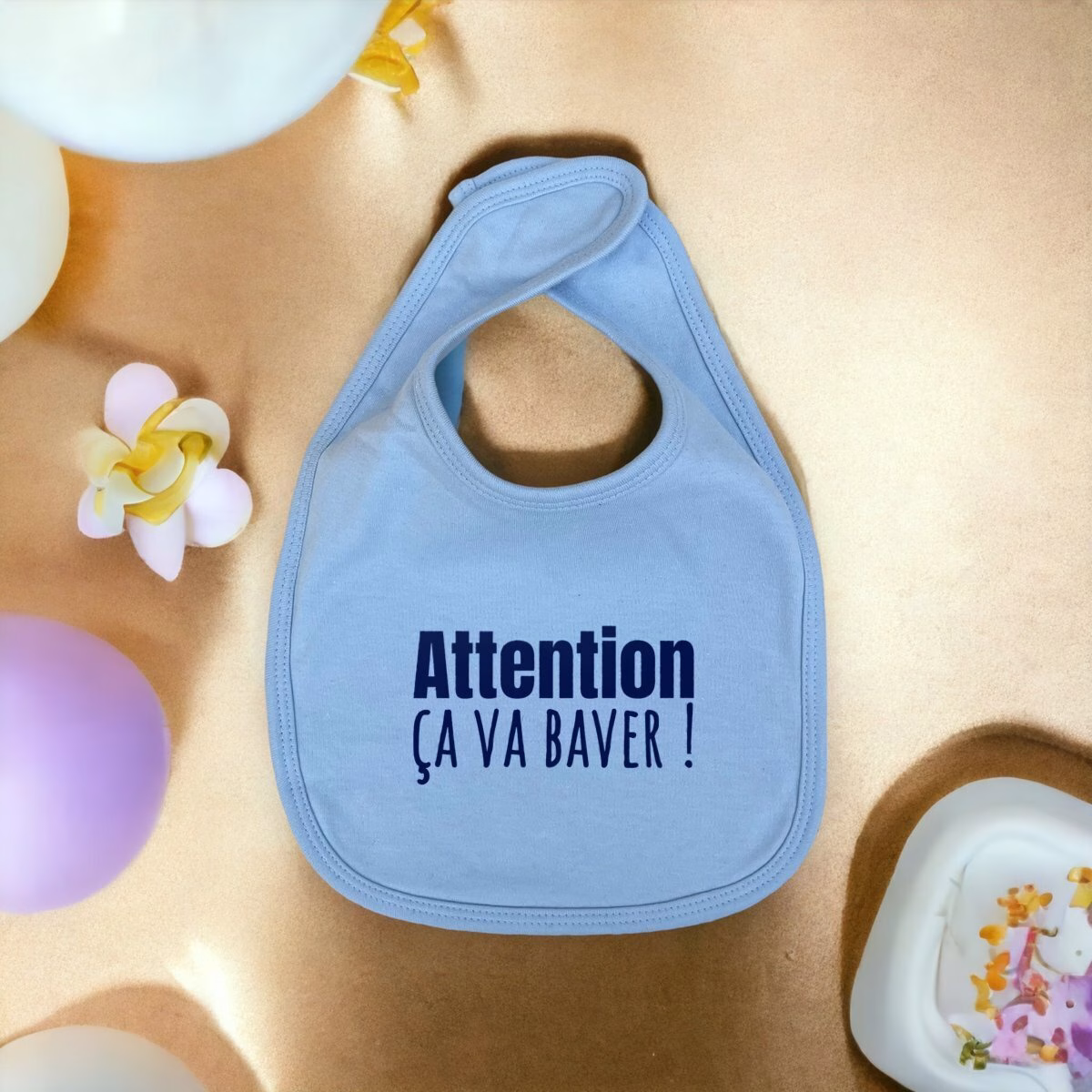 Bavoir bébé coton bio végan Attention ça va baver