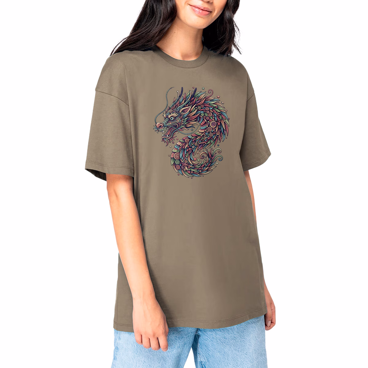 T-shirt dragon fantastique unisexe oversized en coton bio