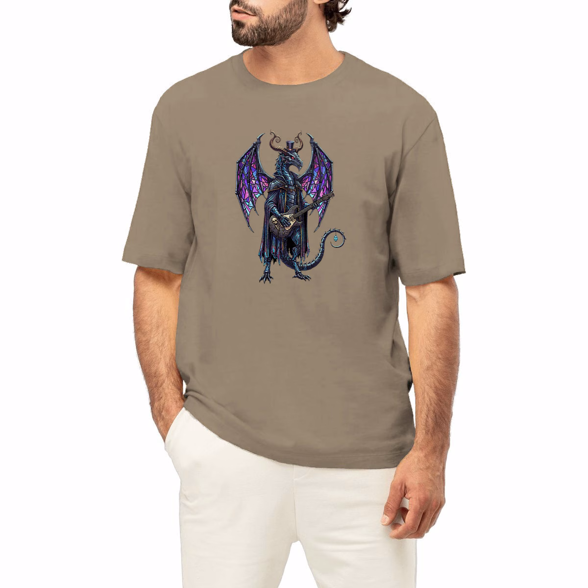 T-shirt dragon rockeur unisexe oversized en coton bio