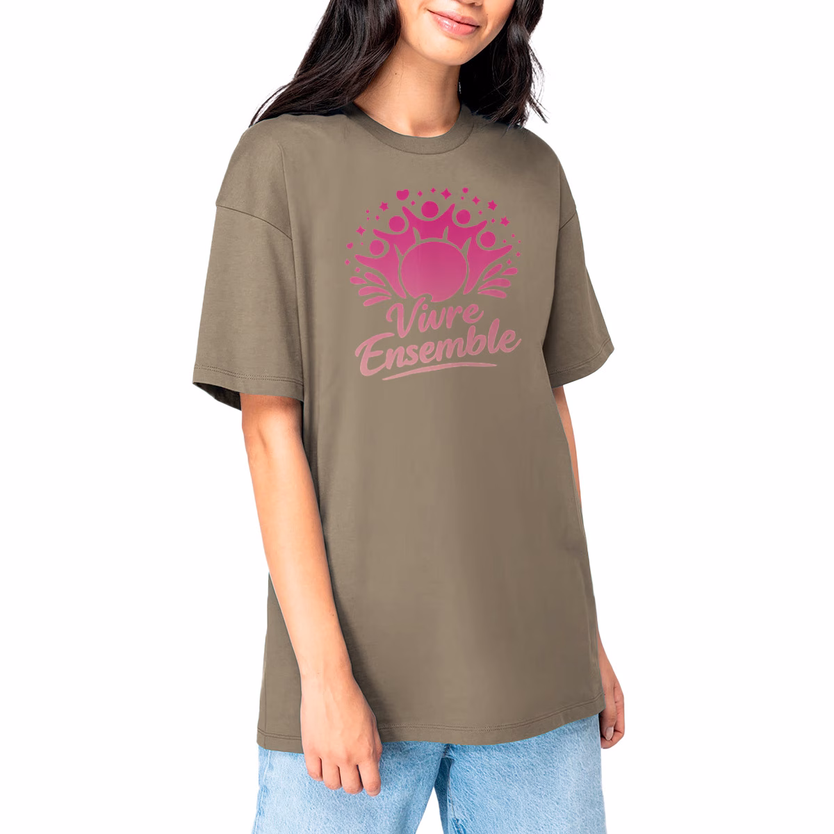 T-shirt unisexe oversized Vivre ensemble en coton bio