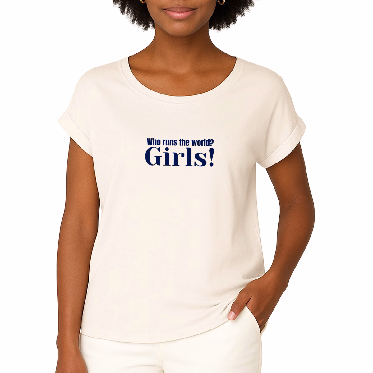 T-shirt féministe. Who runs the world? Girls! en coton bio