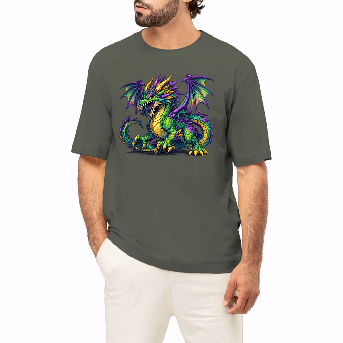 T-shirt dragon menaçant unisexe oversized en coton bio