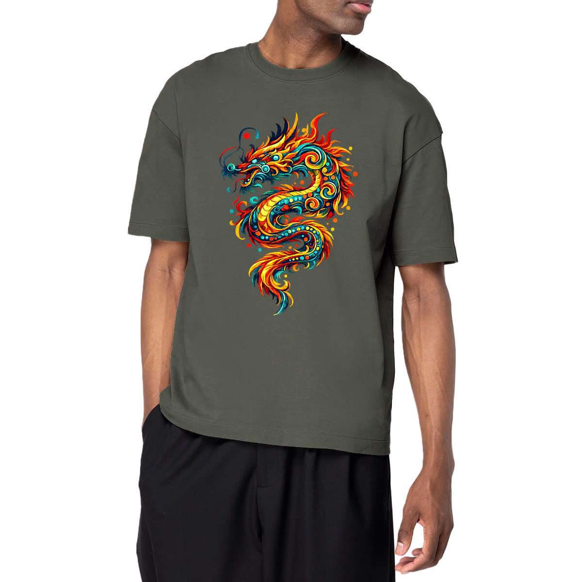 T-shirt Dragon enflammé unisexe oversized bio et éthique