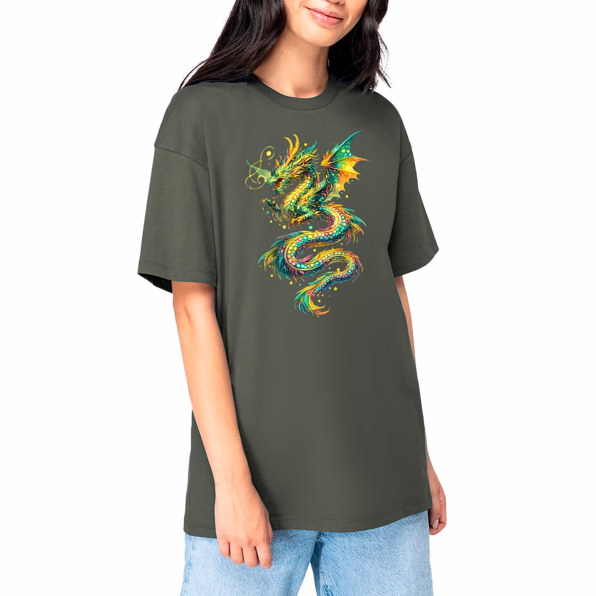 T-shirt Dragon coloré unisexe oversized en coton bio
