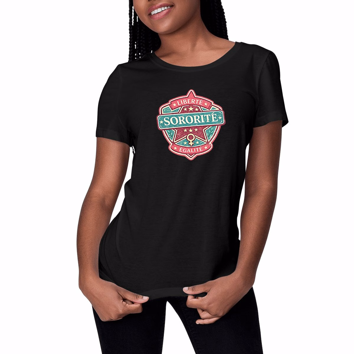 T-shirt femme Liberté Egalité Sororité coton bio éthique