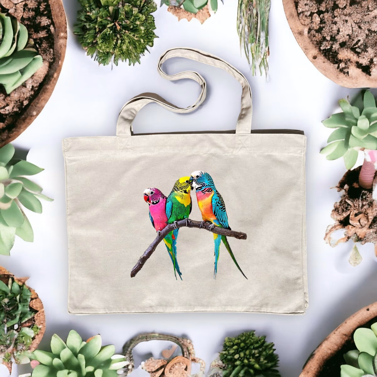 Shopping bag sac de plage écoresponsable perruches