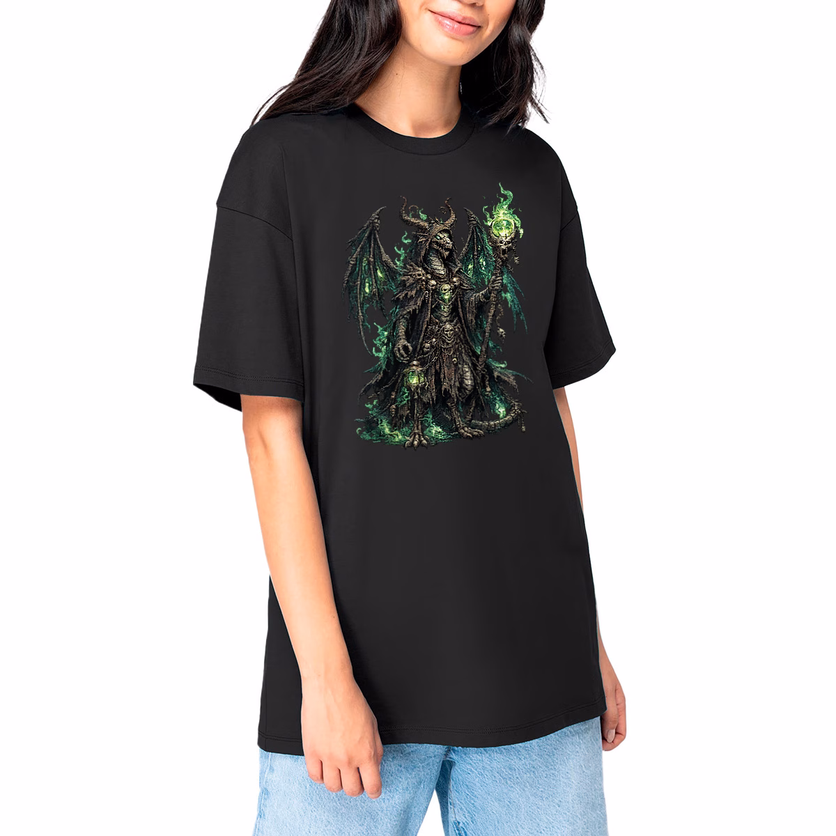T-shirt Dragon nécromancien unisexe oversized coton bio