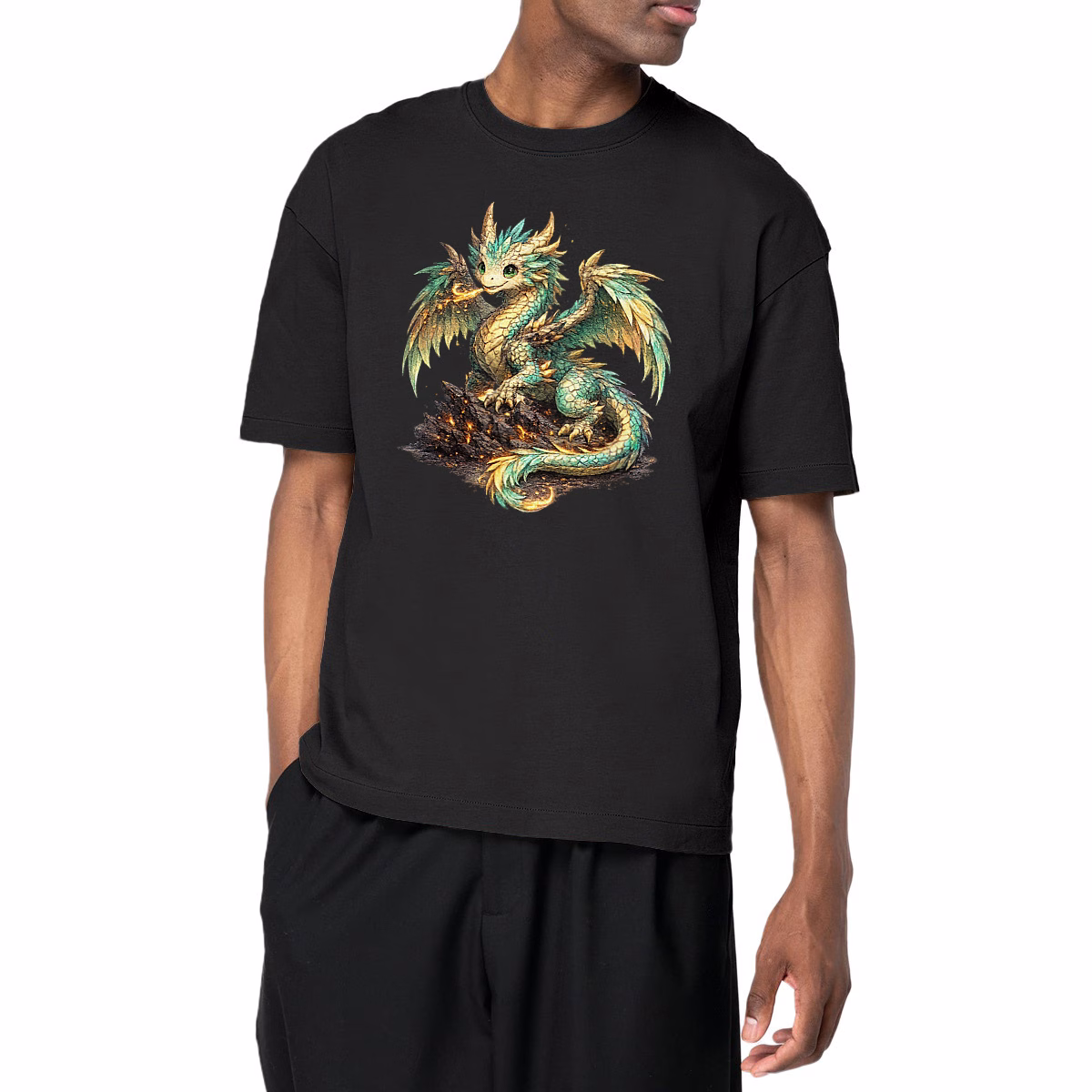 T-shirt Dragon pastel unisexe oversized en coton bio écoresponsable