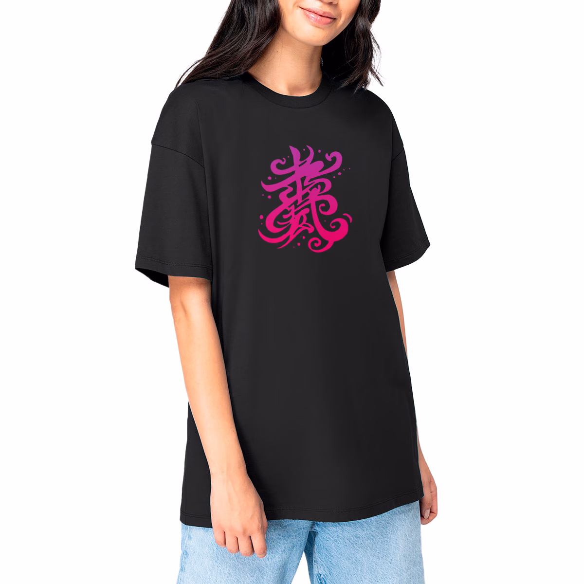 T-shirt calligraphie chinoise unisexe oversized coton bio