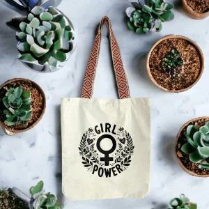 Totebag ethnique végan Girl Power shopping