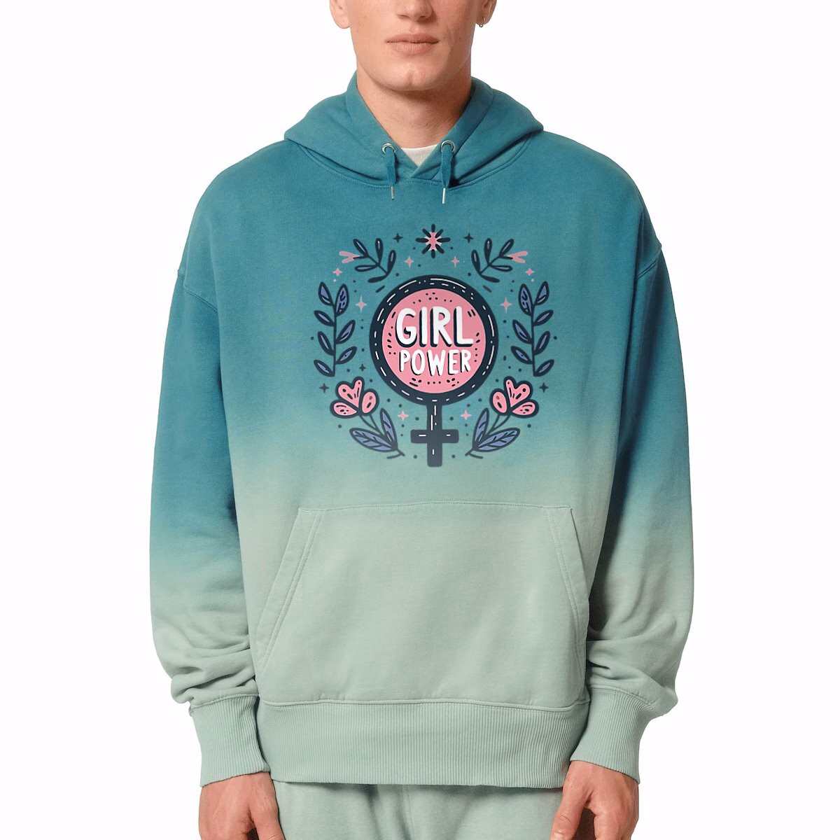 Sweat à capuche Dip Dye Girl Power bio